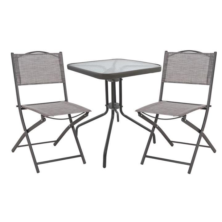 OUTDOOR DINING SET 3PCS FIGO ΗΜ21035 METAL TABLE FIGO & 2 FOLDABLE CHAIRS-GREY