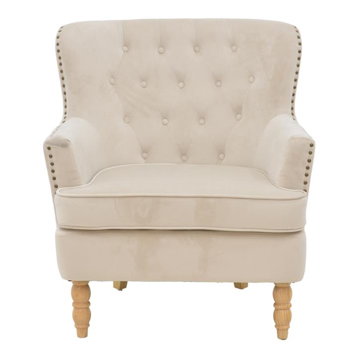 Armchair Keisi pakoworld cream velvet-natural wooden leg 81.5x84x92.5cm