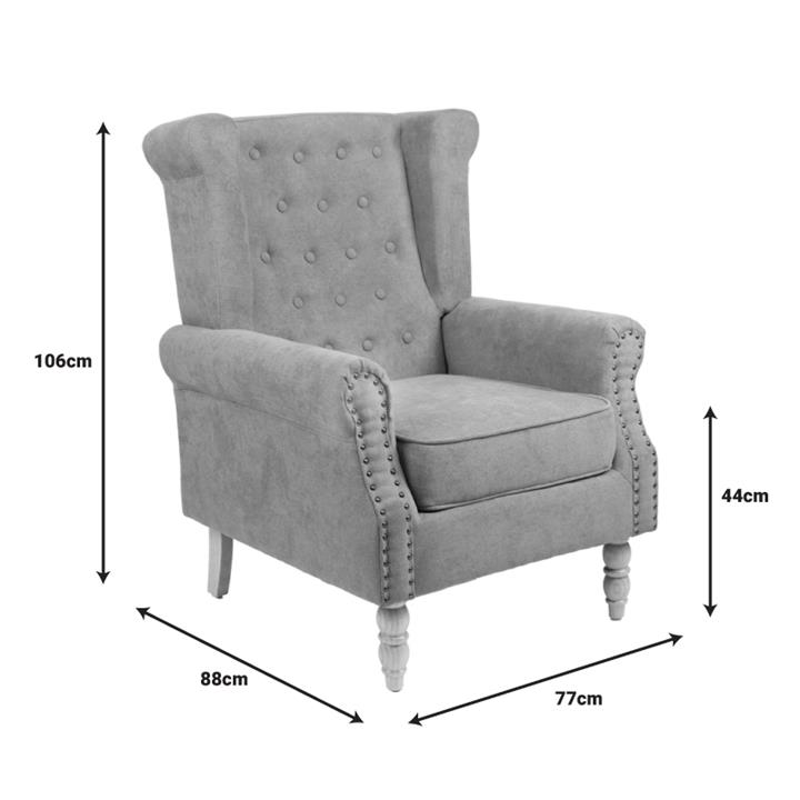 Piore pakoworld armchair gray fabric and natural rubberwood leg 77x80x106cm