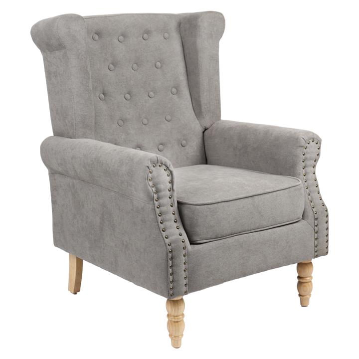 Piore pakoworld armchair gray fabric and natural rubberwood leg 77x80x106cm