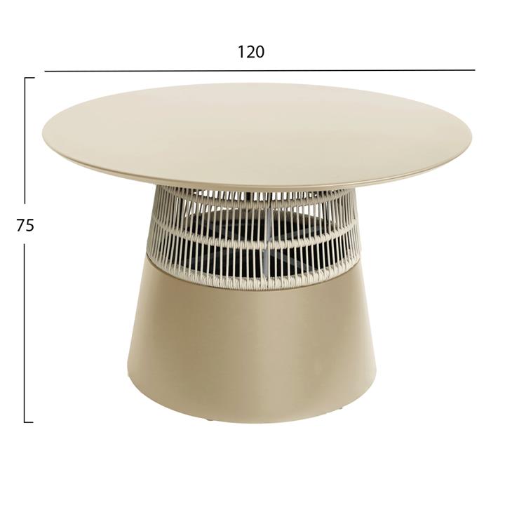ROUND TABLE SAEID HM6106.04 ALUMINUM IN CHAMPAGNE COLOR-SYNTHETIC ROPE IN BEIGE Φ120x75Hcm.