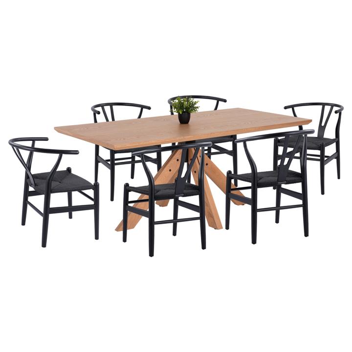 INDOOR DINING SET 7PCS PAOLO HM21053 TABLE & 6 CHAIRS IN BLACK