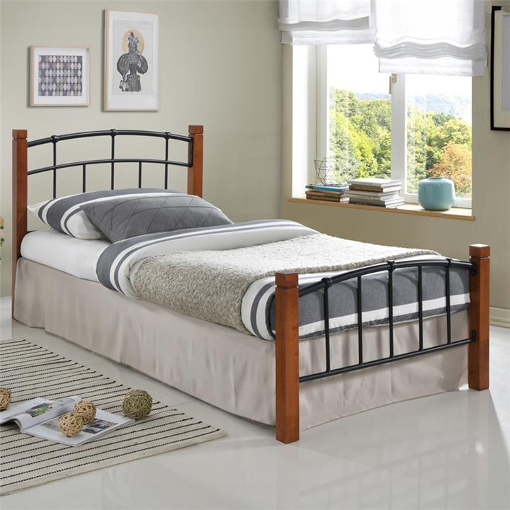 Single bed Mandy pakoworld walnut rubberwood-black metal 90x190cm