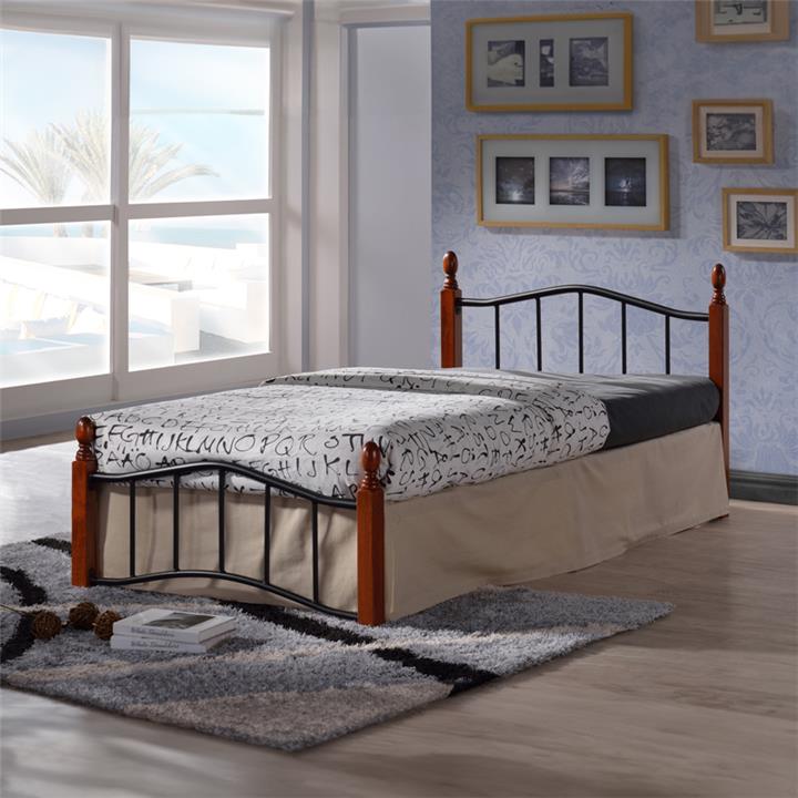 Single bed Faryn pakoworld walnut rubberwood-black metal 90x190cm