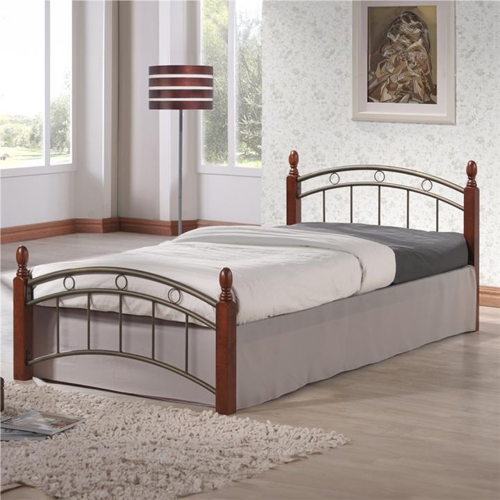 Single bed Clarive pakoworld walnut rubberwood-black metal 90x190cm