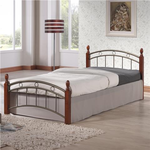 Single bed Clarive pakoworld walnut rubberwood-black metal 90x190cm