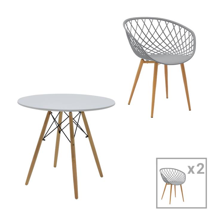 Ezra-Julita pakoworld dining table set of 3 pp-mdf in grey/white-natural color D80x73cm