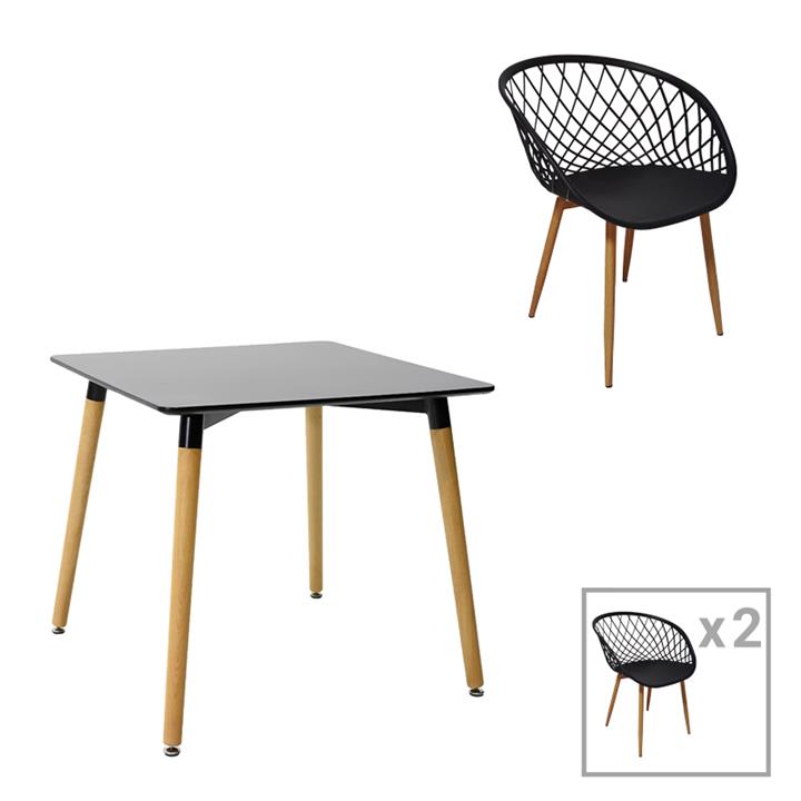 Ezra-Natali pakoworld dining table set of 3 pp-mdf in black-natural color 80x80x76cm