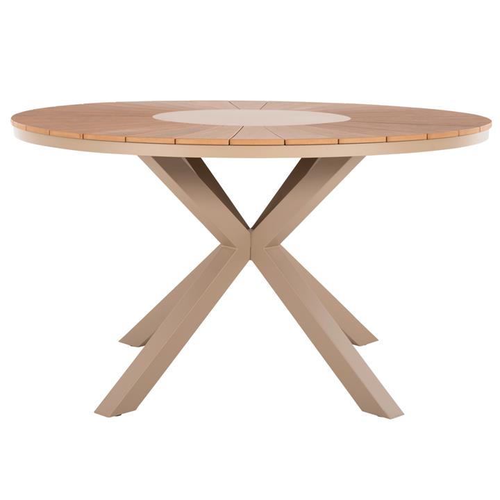 OUTDOOR ROUND TABLE MORIL HM6042.04 ALUMINUM IN CHAMPAGNE COLOR-POLYWOOD IN NATURAL WOOD Φ150cm.