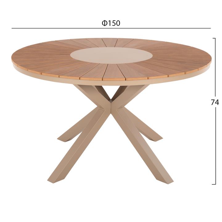 OUTDOOR ROUND TABLE MORIL HM6042.04 ALUMINUM IN CHAMPAGNE COLOR-POLYWOOD IN NATURAL WOOD Φ150cm.