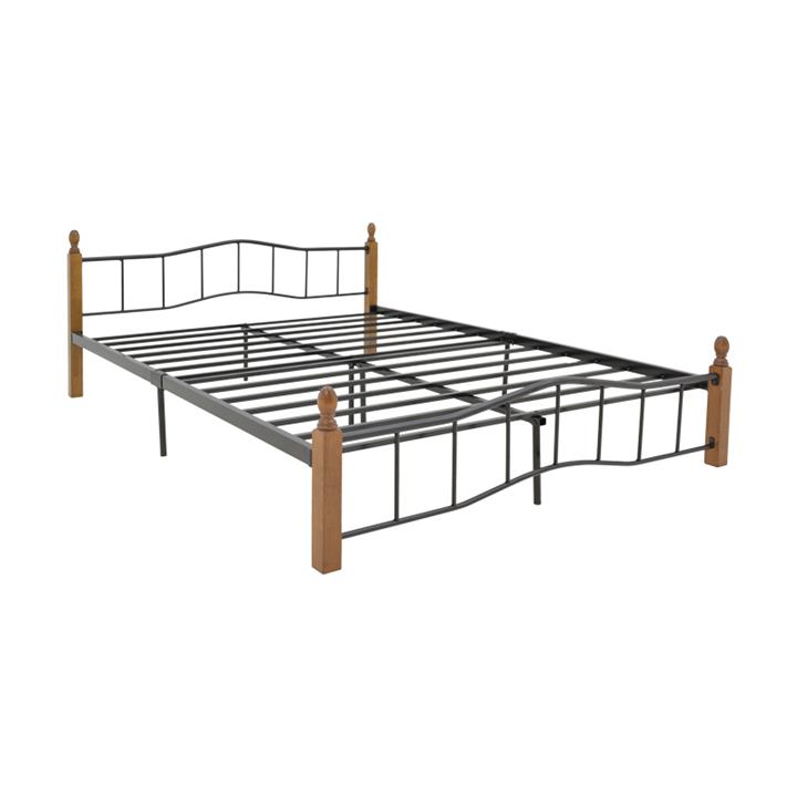 Double bed Faryn pakoworld walnut rubberwood-black metal 140x200cm