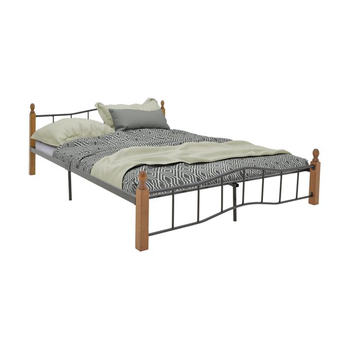 Double bed Faryn pakoworld walnut rubberwood-black metal 140x200cm