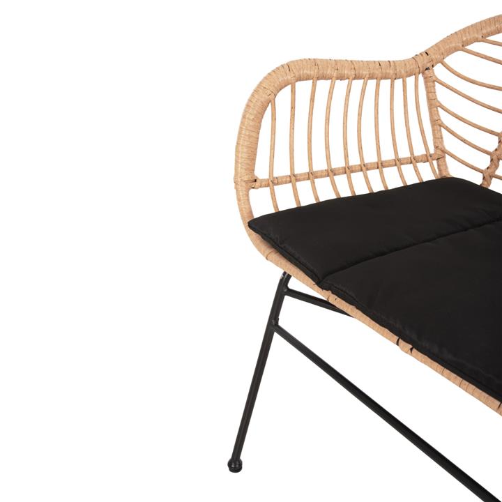 OUTDOOR SOFA ALLEGRA HM6077 BLACK METAL-P.E. RATTAN IN BEIGE 120x62x80Hcm.