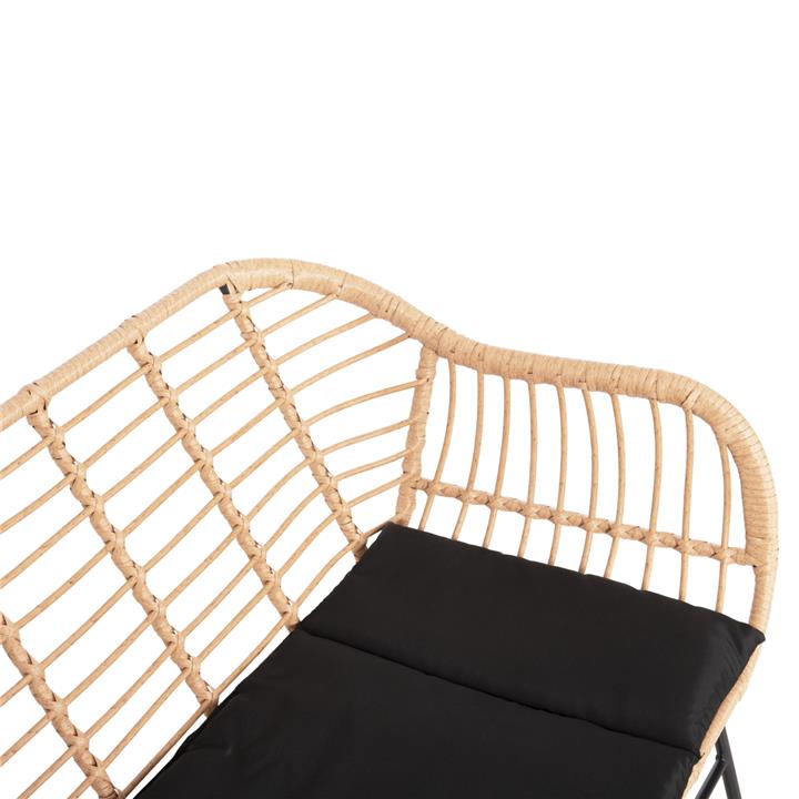 OUTDOOR SOFA ALLEGRA HM6077 BLACK METAL-P.E. RATTAN IN BEIGE 120x62x80Hcm.