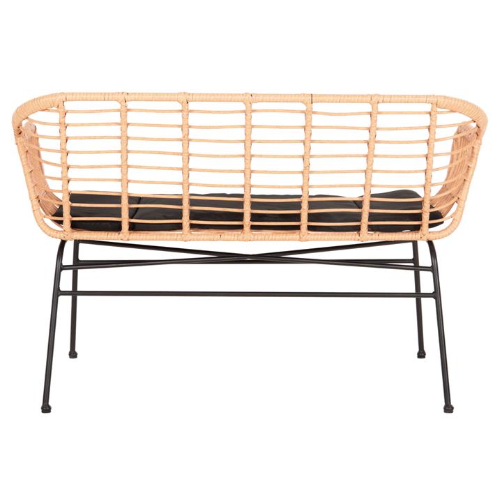 OUTDOOR SOFA ALLEGRA HM6077 BLACK METAL-P.E. RATTAN IN BEIGE 120x62x80Hcm.