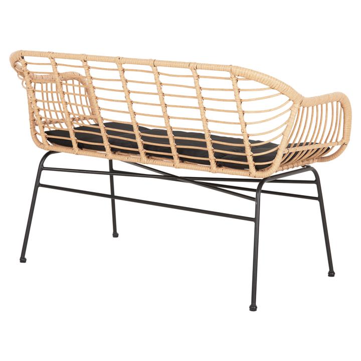 OUTDOOR SOFA ALLEGRA HM6077 BLACK METAL-P.E. RATTAN IN BEIGE 120x62x80Hcm.