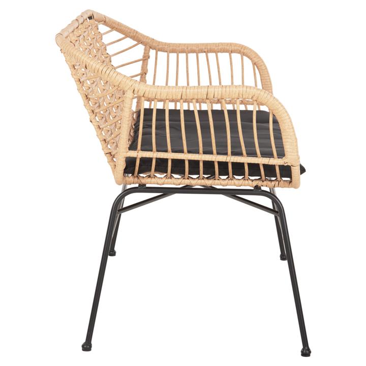 OUTDOOR SOFA ALLEGRA HM6077 BLACK METAL-P.E. RATTAN IN BEIGE 120x62x80Hcm.