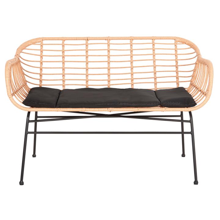 OUTDOOR SOFA ALLEGRA HM6077 BLACK METAL-P.E. RATTAN IN BEIGE 120x62x80Hcm.