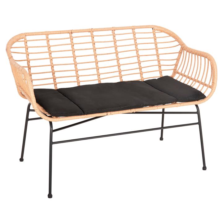 OUTDOOR SOFA ALLEGRA HM6077 BLACK METAL-P.E. RATTAN IN BEIGE 120x62x80Hcm.