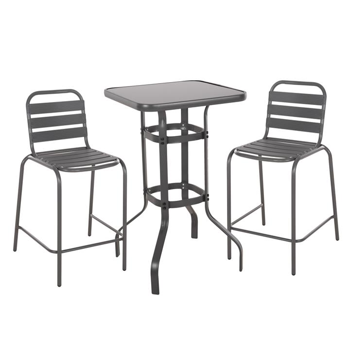 OUTDOOR LOUNGE SET 3PCS LAURA HM21054 GREY METAL & ALUMINUM