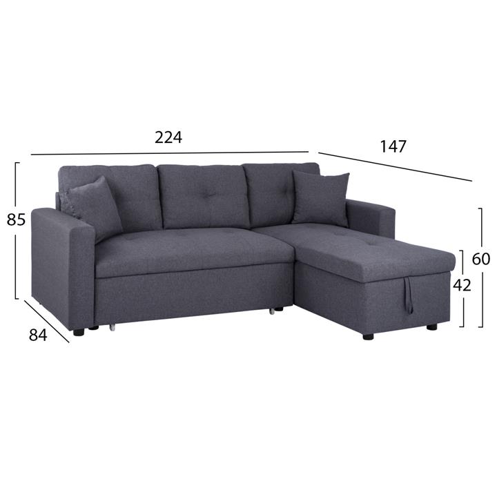 Corner Sofa Bed Wayne 224x147x85 HM3028.11 Grey Fabric