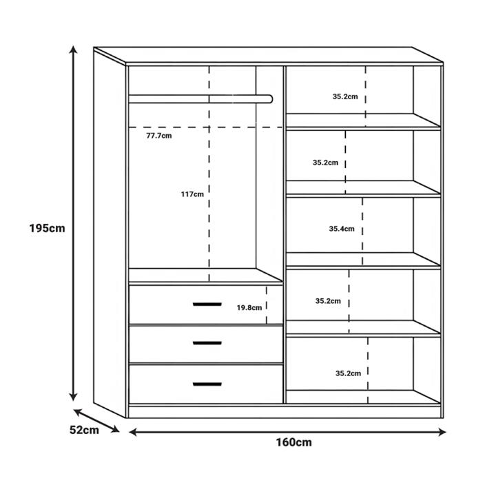 Ntery pakoworld melamine wardrobe in walnut-charcoal shade 160x52x195cm
