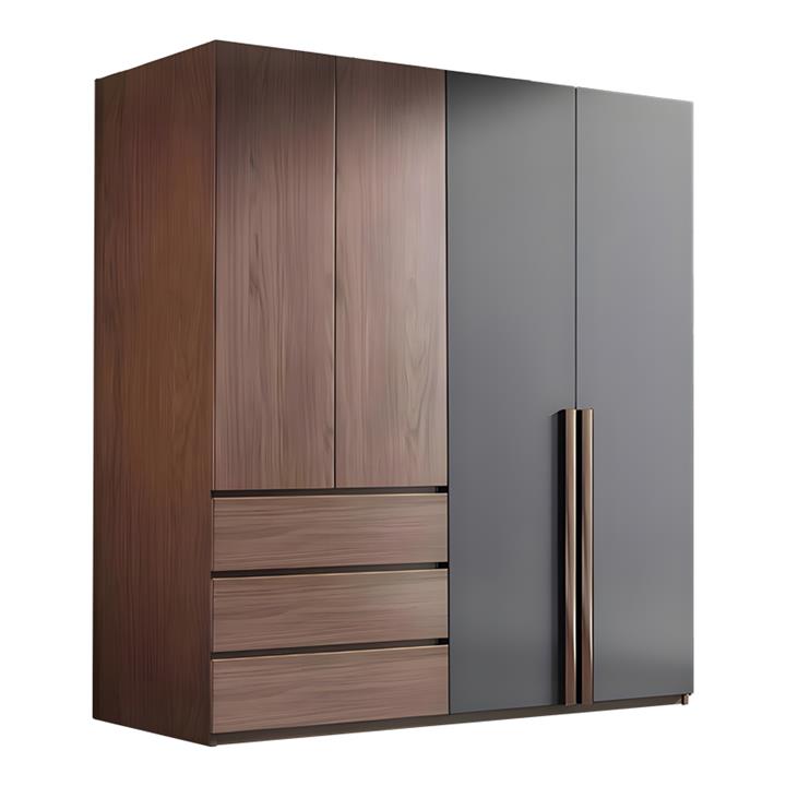 Ntery pakoworld melamine wardrobe in walnut-charcoal shade 160x52x195cm