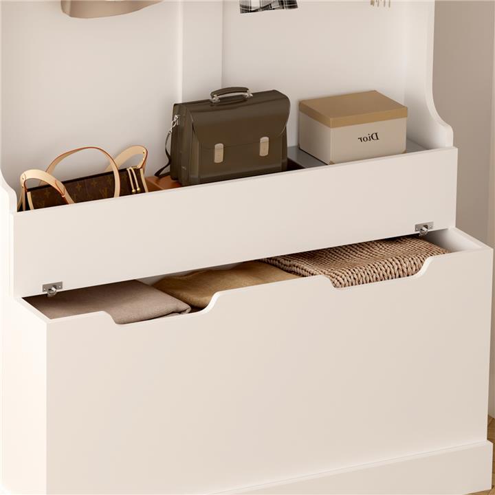 ENTRYWAY FURNITURE KAYLOR HM2475.03 WITH HOOKS&STORAGE SPACE-MDF IN WHITE 93x34x180Hcm.
