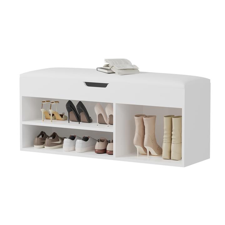 SHOE RACK WITH SEAT ROMIR HM2478.03 MELAMINE IN WHITE-WHITE SEAT 100x30x44Hcm.