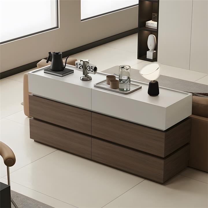 Sonlen pakoworld melamine and mdf chest of drawers in walnut-beige shade 120x40x72cm
