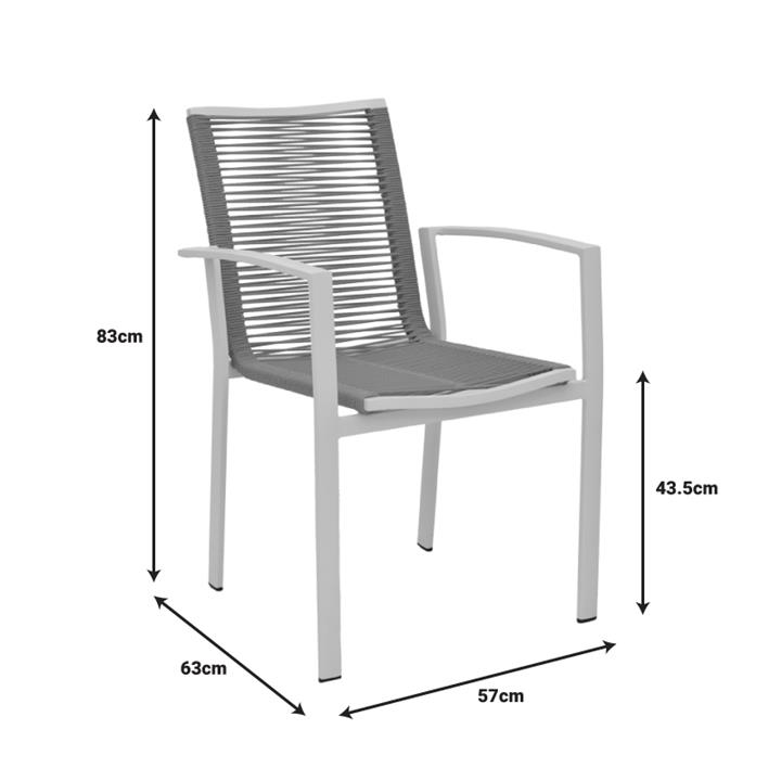 Jonian pakoworld stackable white aluminum-textilene armchair in natural shade 57x63x83cm