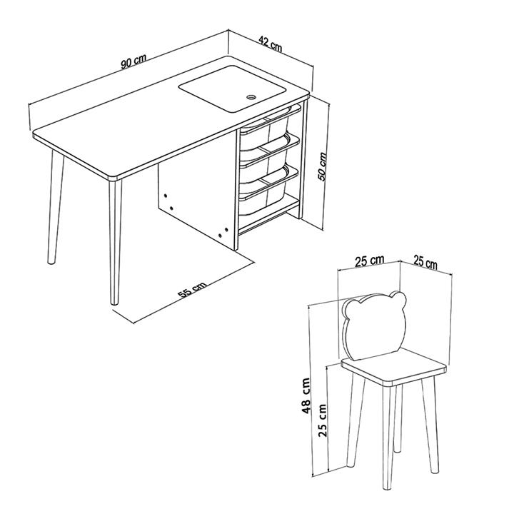 KIDS' DESK SET STAK HM18222.01 MELAMINE IN WHITE-NATURAL WOOD 90x42x50Hcm.