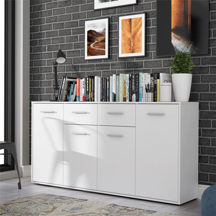 Drepen pakoworld melamine chest of drawers in white color 162.3x34.2x81.7cm