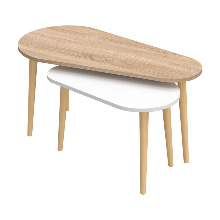 COFFEE TABLES 2PCS APRILIA HM18179.04 MELAMINE IN SONAMA & WHITE-WOODEN LEGS IN NATURAL 95x47x47Hcm