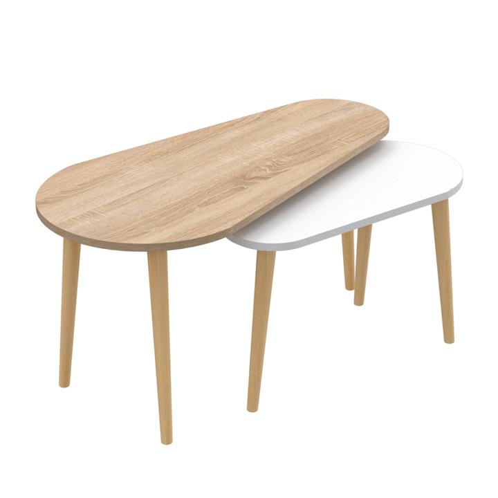 COFFEE TABLES 2PCS APRILIA HM18179.04 MELAMINE IN SONAMA & WHITE-WOODEN LEGS IN NATURAL 95x47x47Hcm