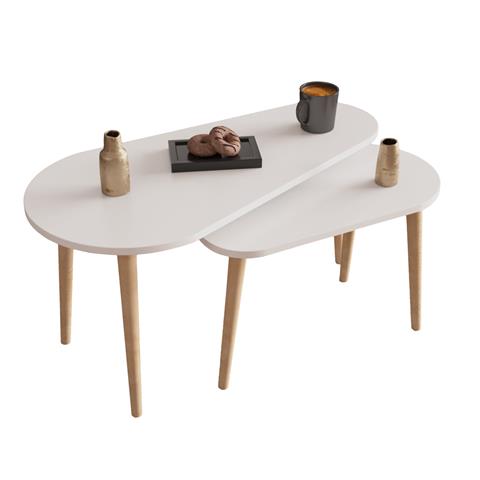 COFFEE TABLES 2PCS APRILIA HM18179.05 MELAMINE IN WHITE-WOODEN LEGS IN NATURAL 95x47x47Hcm