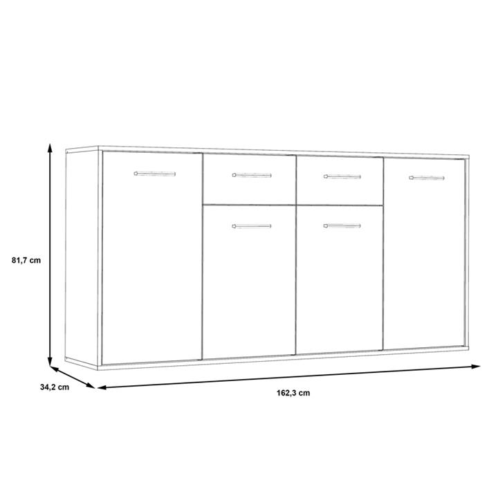 Drepen pakoworld melamine chest of drawers in white and sonoma color 162.3x34.2x81.7cm