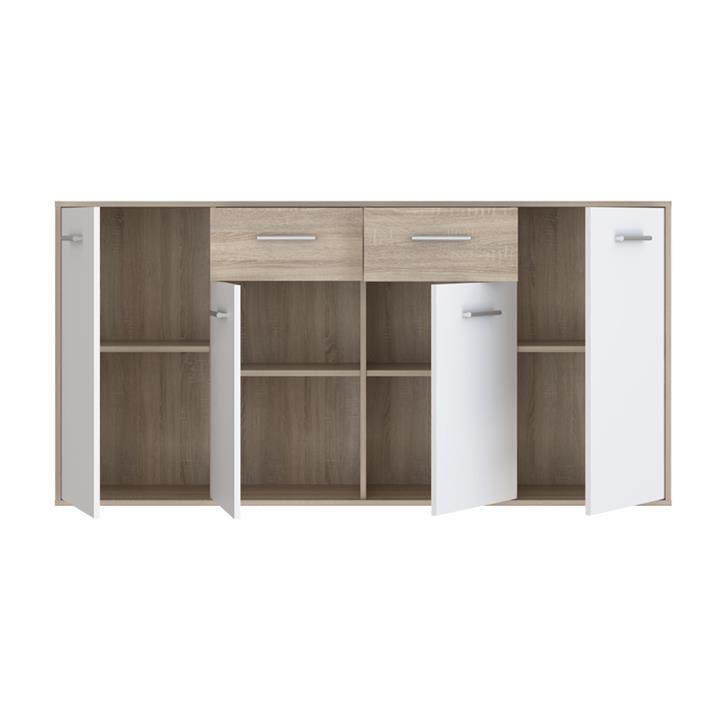 Drepen pakoworld melamine chest of drawers in white and sonoma color 162.3x34.2x81.7cm