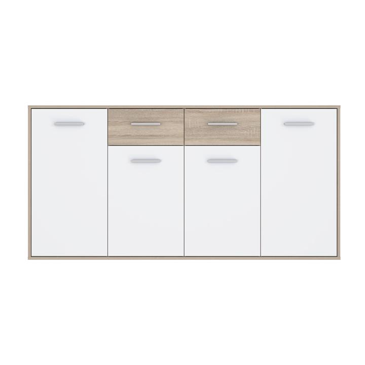 Drepen pakoworld melamine chest of drawers in white and sonoma color 162.3x34.2x81.7cm