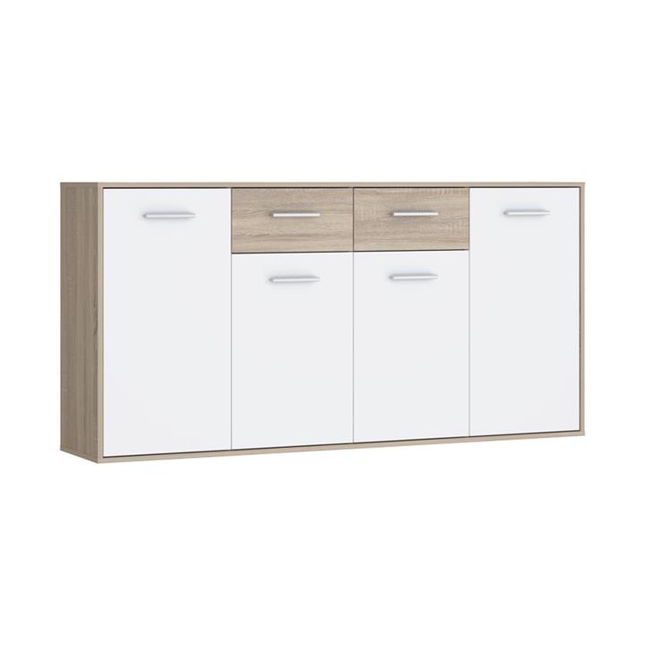 Drepen pakoworld melamine chest of drawers in white and sonoma color 162.3x34.2x81.7cm