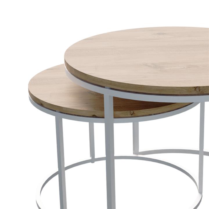 Solme pakoworld coffee table set of 2 white metal and melamine in natural shade 60x75x45cm