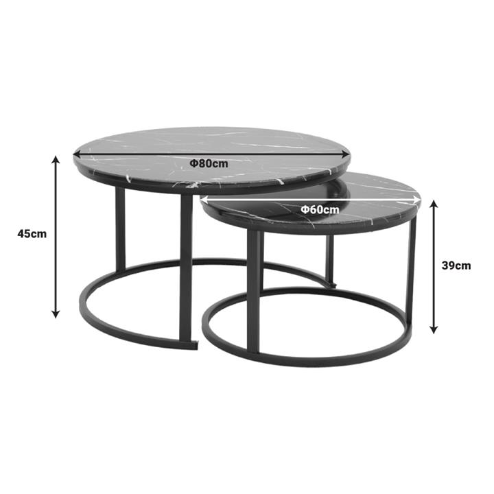 Coffee table Revelon pakoworld set of 2 black marble 80x80x45cm