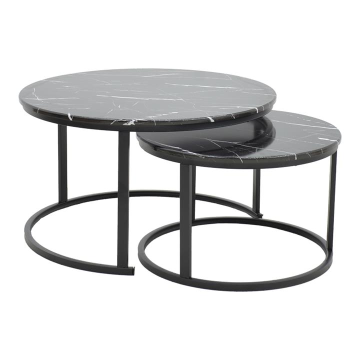 Coffee table Revelon pakoworld set of 2 black marble 80x80x45cm