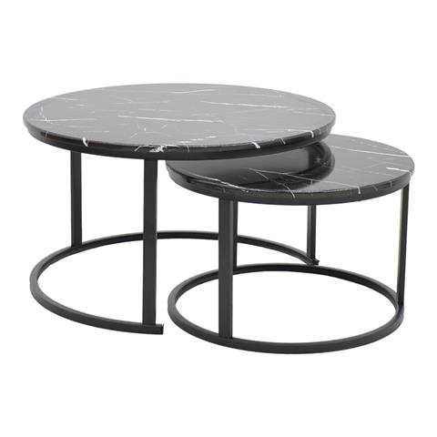 Coffee table Revelon pakoworld set of 2 black marble 80x80x45cm