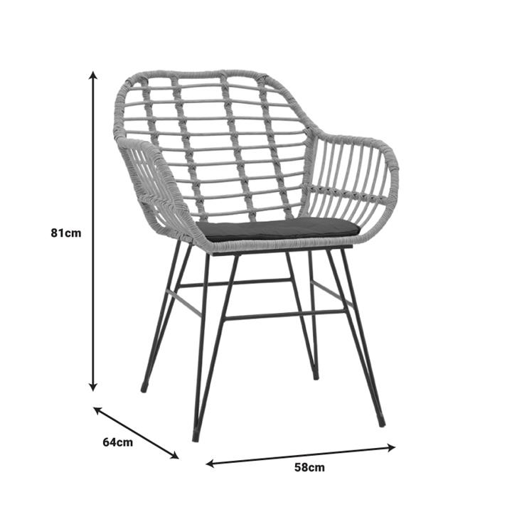 Dining table Naoki X set of 5 pakoworld rattan pe in natural shade and black metal 160x90x78cm