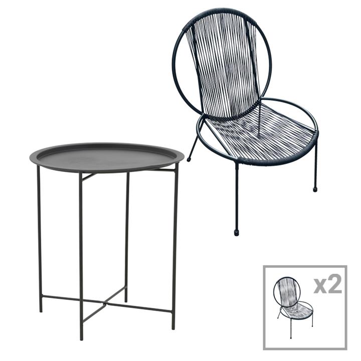Dinning set Dapper-Caius pakoworld set of 3 black metal-black pe D46x52cm