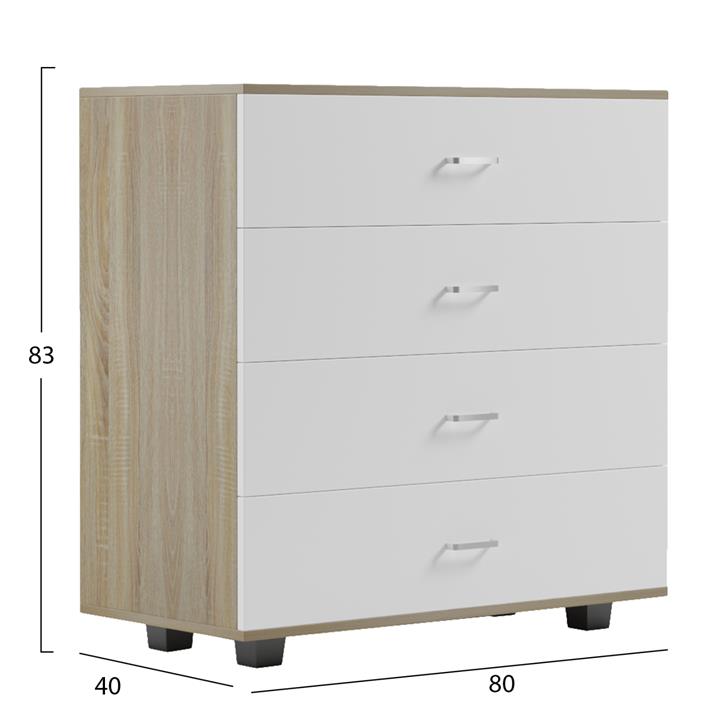 CHEST OF DRAWERS WITH 4 DRAWERS HM8996.04 MELAMINE IN SONAMA-WHITE 80x40x83Hcm.