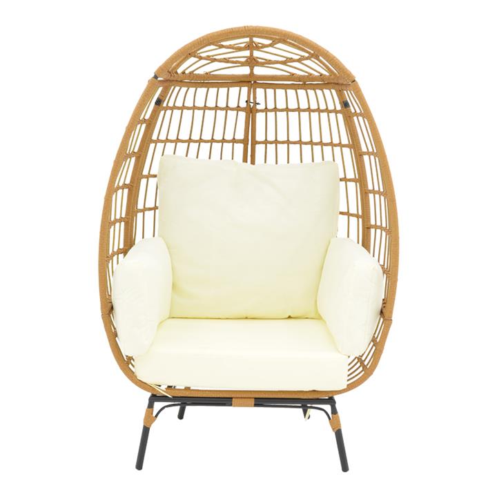 Armchair Frox pakoworld wicker rattan natural-metal natural-black legs-beige cushion 96x76x145cm