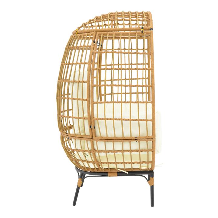 Armchair Frox pakoworld wicker rattan natural-metal natural-black legs-beige cushion 96x76x145cm