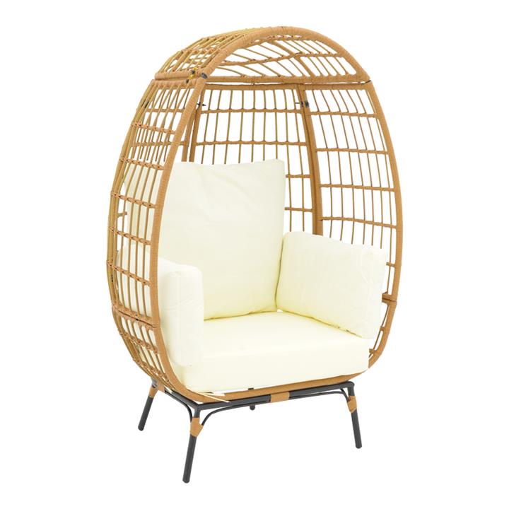 Armchair Frox pakoworld wicker rattan natural-metal natural-black legs-beige cushion 96x76x145cm